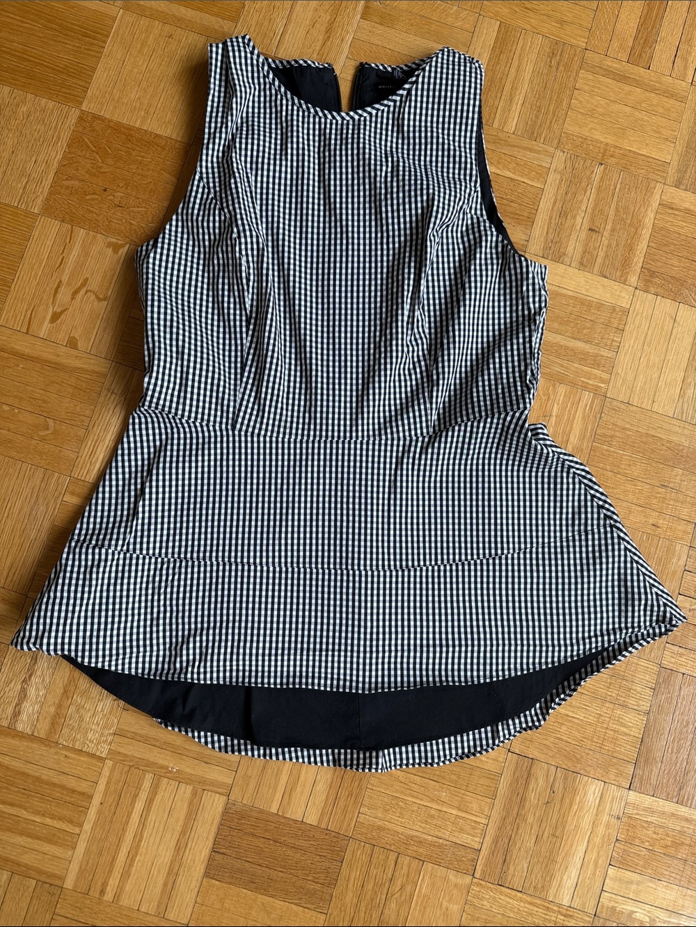 White House Black Market Black & White Gingham Peplum Tunic